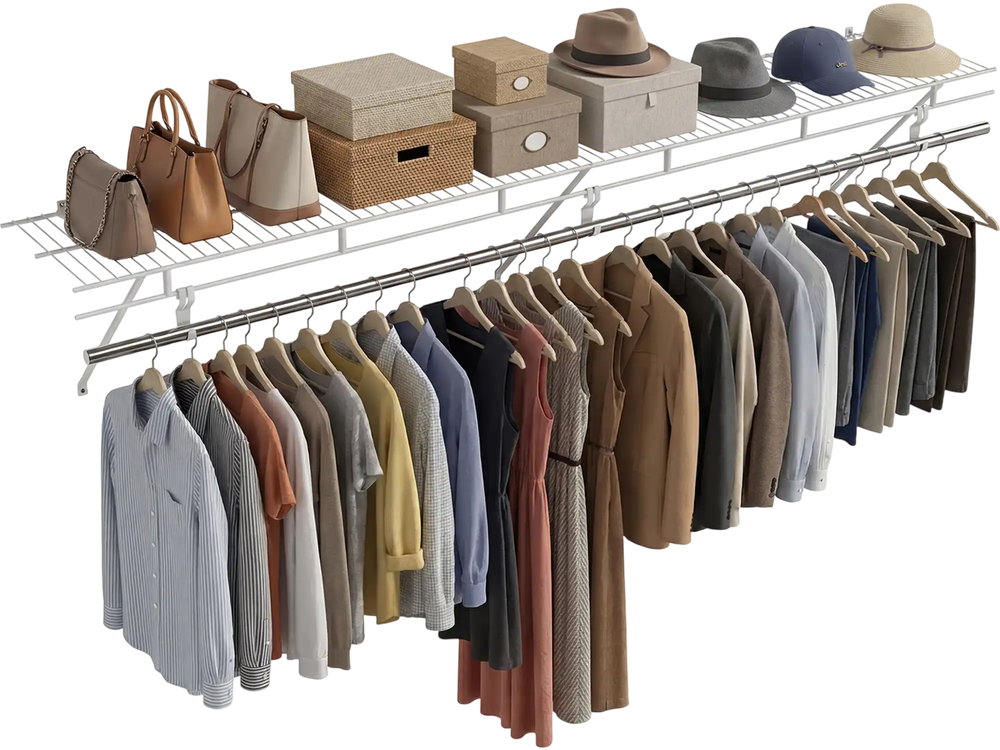 Closet Shelves Wall Mounted with Hanging Rod for Laundry Room