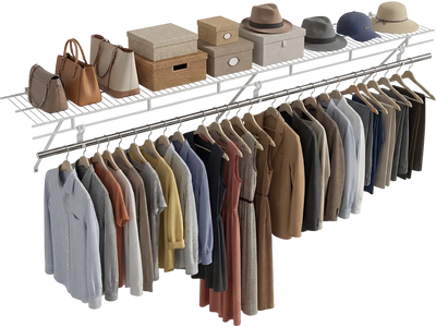 Costway Wall Mounted Closet Shelf with Hanging Rod 92375260 New