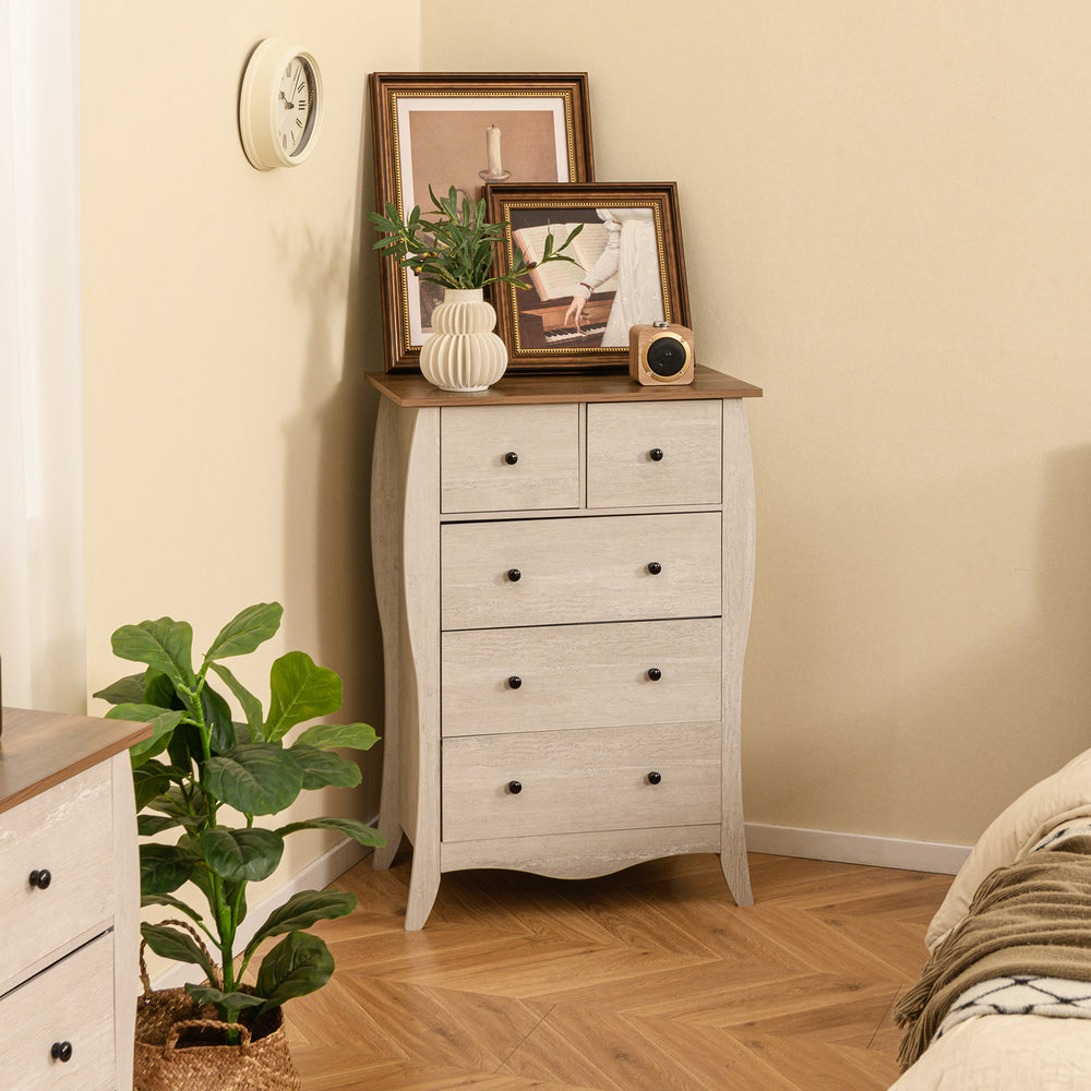 Closet Storage Organizer with 5 Folding Fabric Drawers and Anti-tipping Kit-Gray - Gallery View 1 of 10
