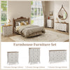 Gray closet storage organizer with 5 folding fabric drawers, featuring a spacious tabletop and farmhouse design for.