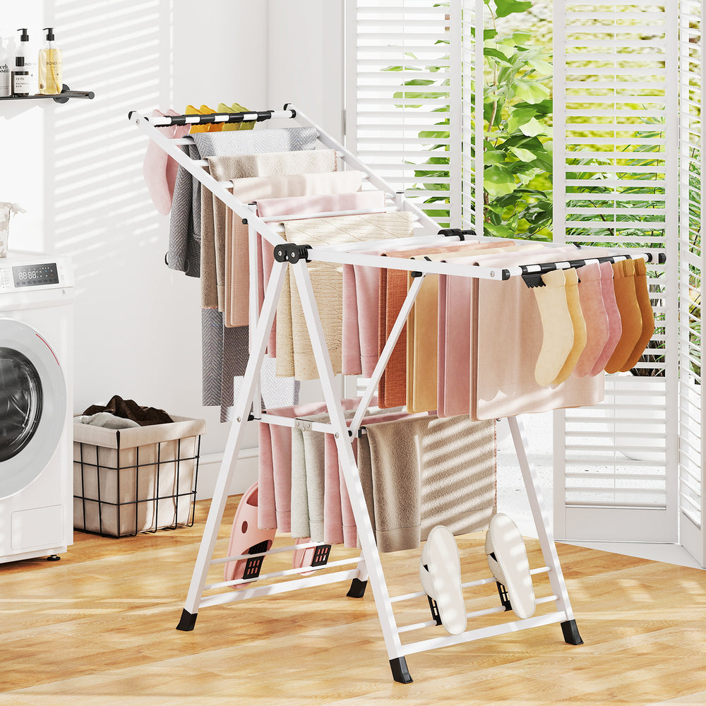 Clothes Drying Rack with Height Adjustable Wings-White - Gallery View 1 of 12