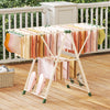 Clothes drying rack in beige with height adjustable wings, featuring a spacious top area for towels and blankets.
