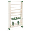 Clothes drying rack in beige with height adjustable wings, 28 clips, and 4 shoe holders for versatile drying options.
