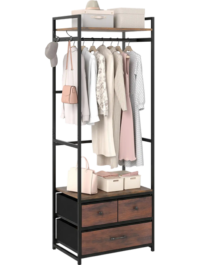 Costway Clothes Rack Hall Tree w/ Drawers Shelves Side Hooks Metal Frame 66726710 New