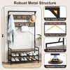 Coat rack hall tree with 11 hooks and a shoe bench in gray, featuring a robust metal structure for stability.