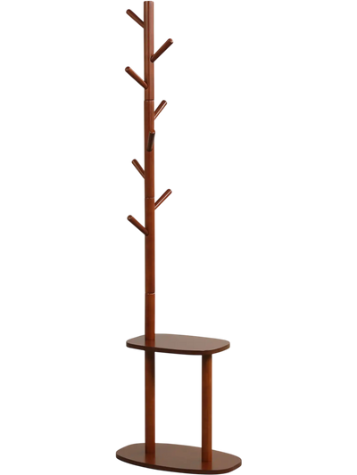 Costway Coat Rack Hall Tree w/ 8 Rubber Wood Hooks & 2 Storage Shelves 37258322 New
