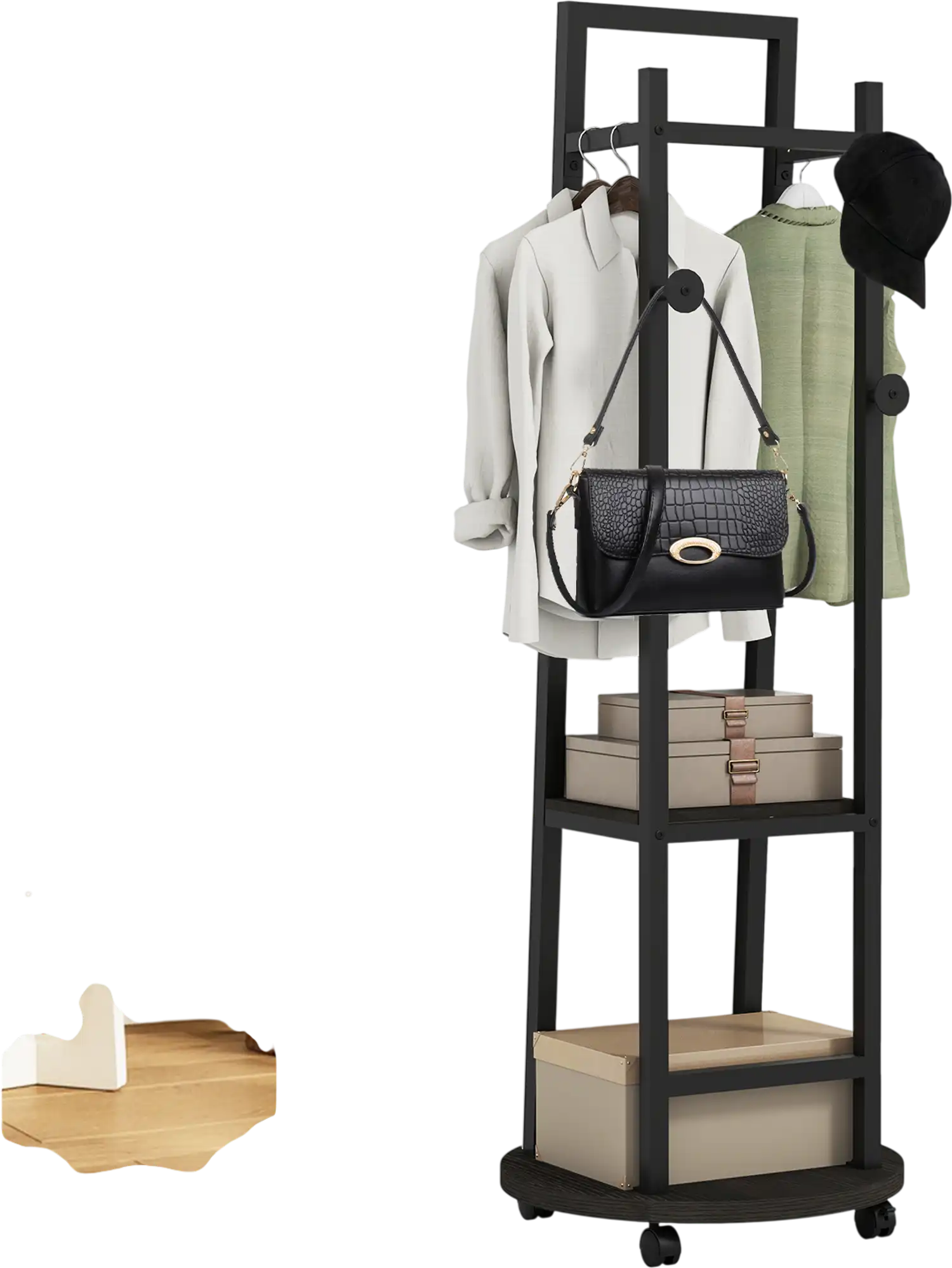 Costway Freestanding Coat Rack Full Length Mirror 3 Hooks Hall Tree 72819901 New