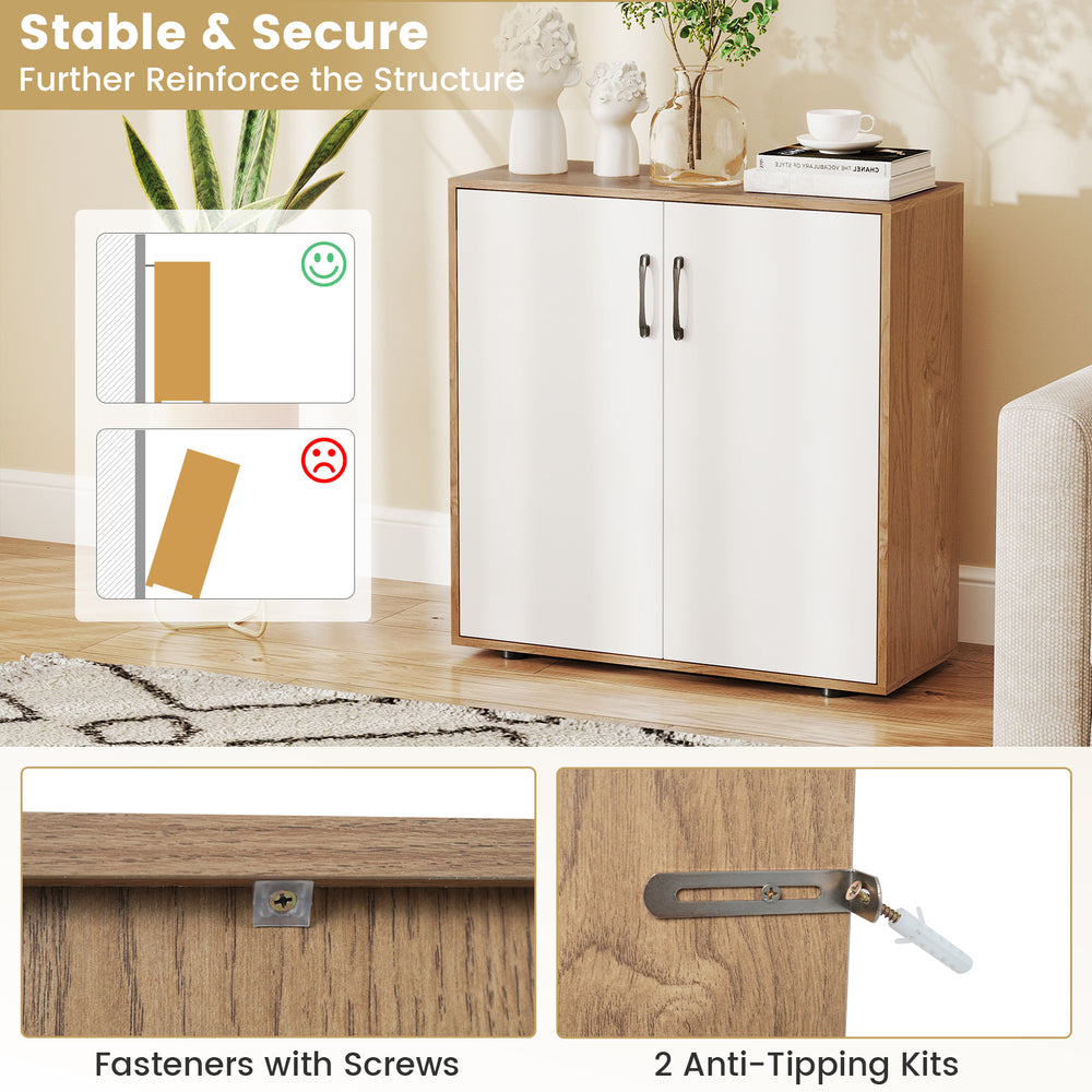 Coffee bar cabinet with 2 doors, adjustable shelf, and anti-tipping kits, ideal for living or dining room storage.