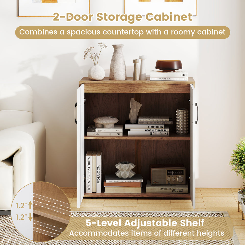2-door coffee bar cabinet with a spacious countertop and 5-position adjustable shelf for versatile storage in any room.