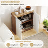 Coffee bar cabinet with 5-position adjustable shelf in natural finish, perfect for living room or dining room storage.