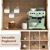 Coffee bar cabinet in oak with pegboard storage, adjustable shelves, and rattan doors for stylish kitchen organization.
