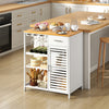 Coffee bar cabinet in white with bamboo top, featuring a wine rack, glass holder, and spacious storage for kitchen essentials.