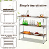 Folding camping table with 2-tier open shelves, aluminum frame, ideal for outdoor BBQ and easy storage.