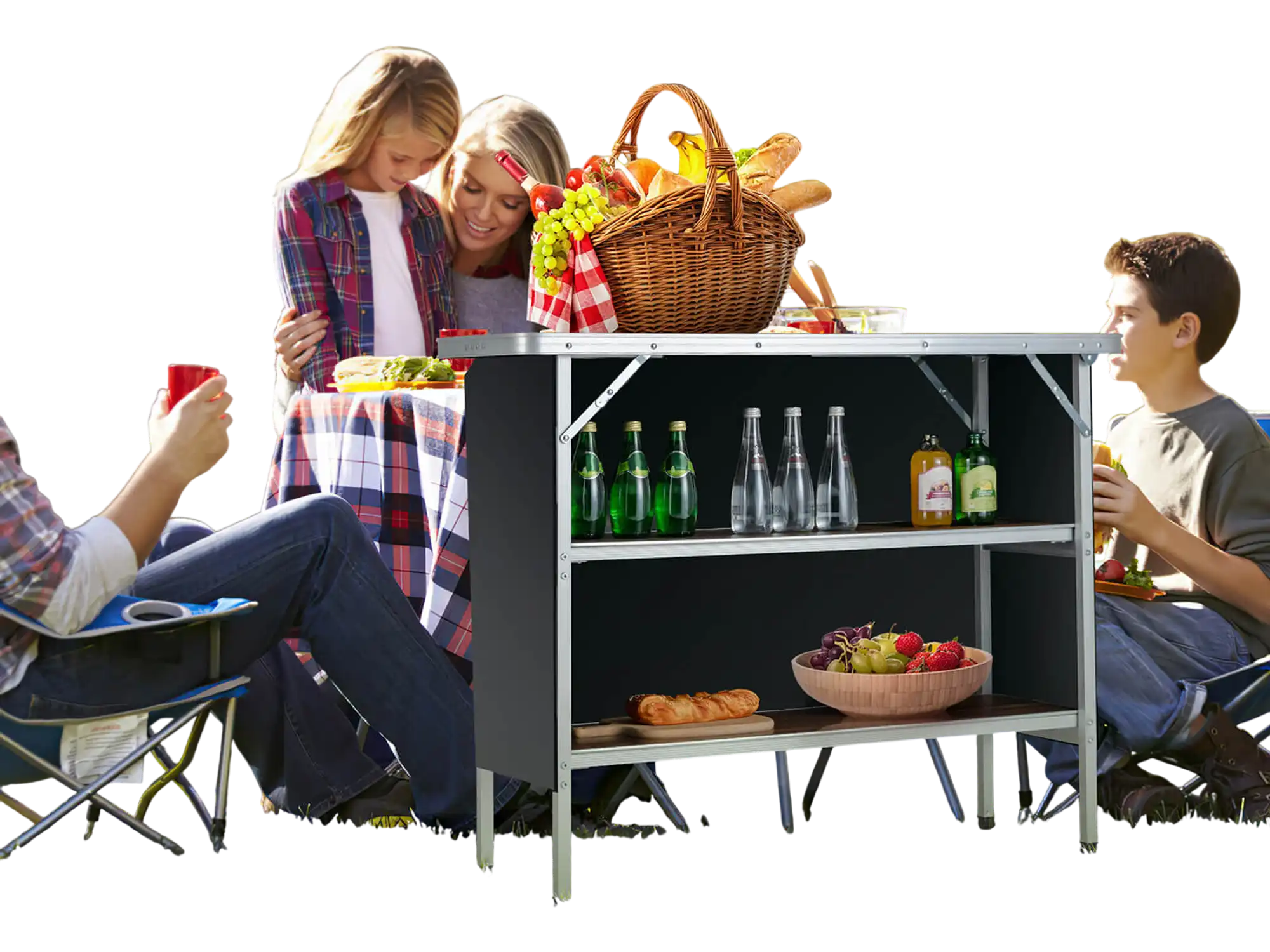 Costway Folding Camping Table 2-Tier Open Shelves Outdoor BBQ Coffee 14257963 New