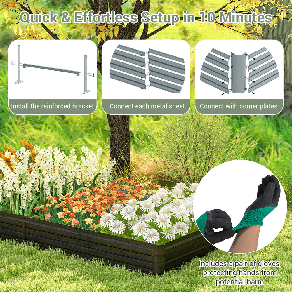 Large outdoor metal planter box with wave-shaped surfaces, perfect for growing vegetables, herbs, and flowers.
