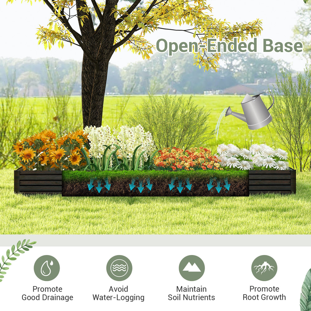 Large outdoor metal planter box with open-ended base, designed for vegetables, flowers, and herbs, promoting good.