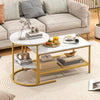 Coffee Table 2-Tier Rectangle Coffee Table and Side End Table with Storage Shelves-White and Golden - Gallery View 1 of 10