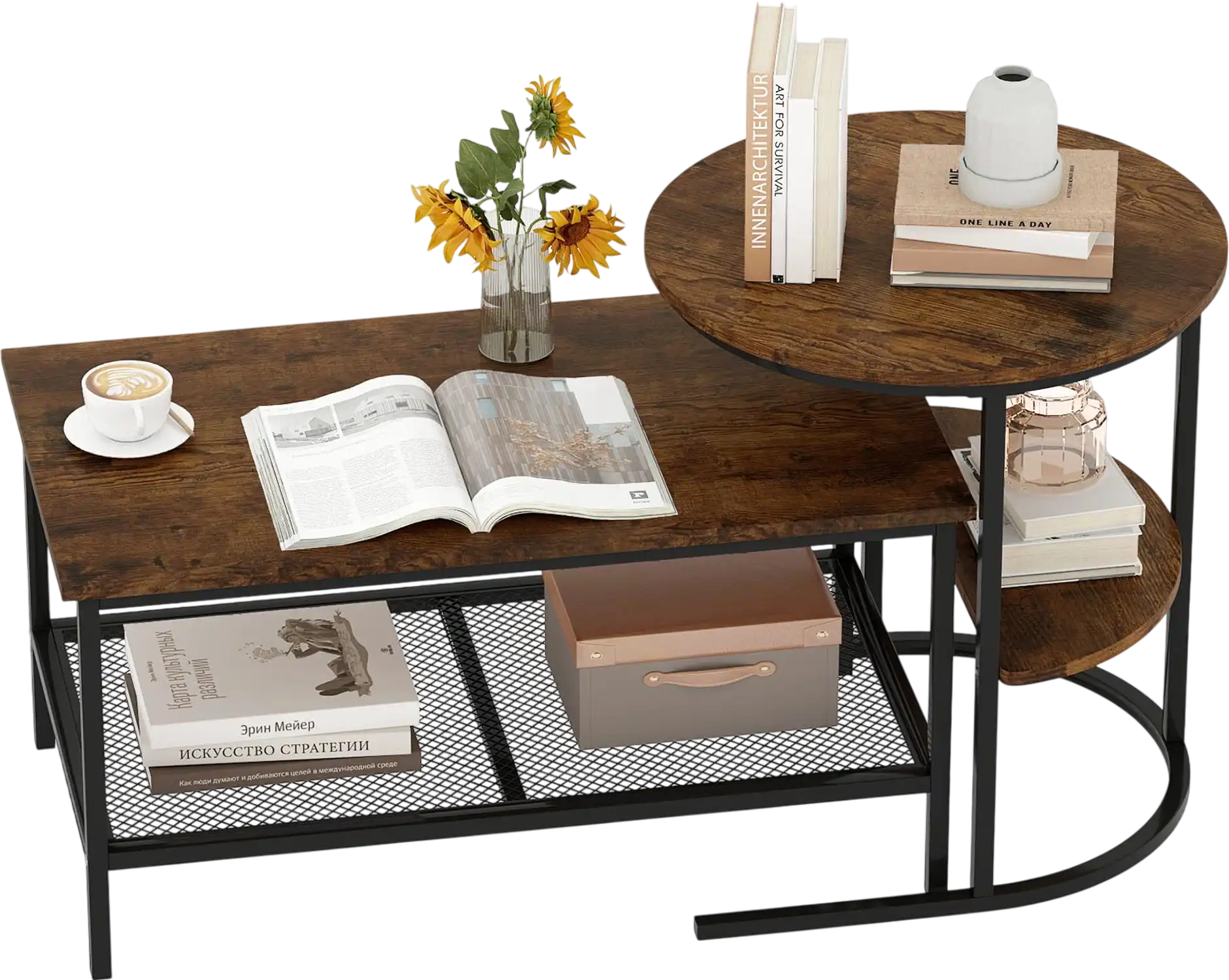 Costway 2-Piece 2-Tier Rectangle Coffee Table & Side End Table Set w/ Storage Shelves 43922013 New