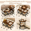 Rustic brown 2-tier coffee table set with round and rectangle tops, featuring storage shelves for versatile placement.