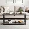Coffee table with a sturdy carbon steel frame in rustic brown oak, showcasing a stylish 2-tier design for organized.