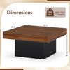 Dimensions of the rustic brown coffee table accent table with LED lights, measuring 35.5" x 35.5" x 18". Max load 165.