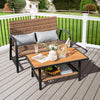 Patio rattan coffee table set with quick-dry cushions and a 2-tier table, perfect for outdoor relaxation.