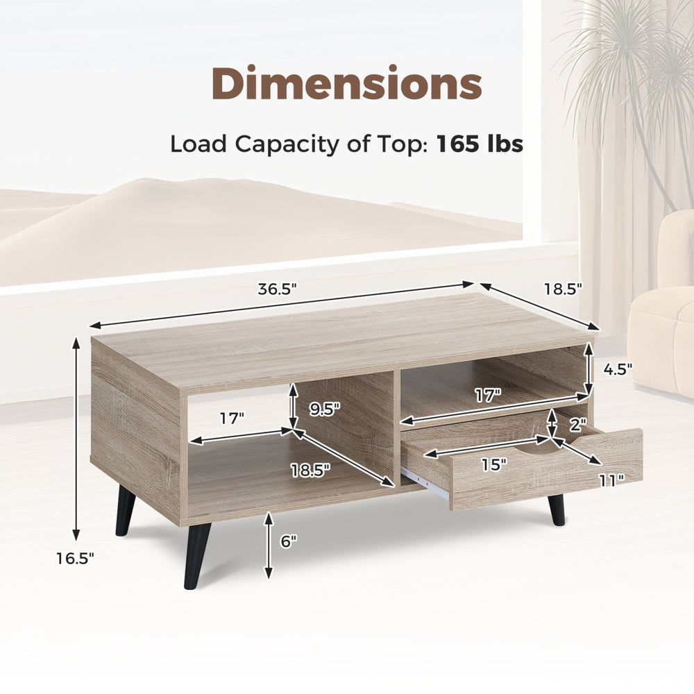 Rustic rectangle coffee table dimensions with storage drawer and open shelves, designed for easy maintenance and robot.