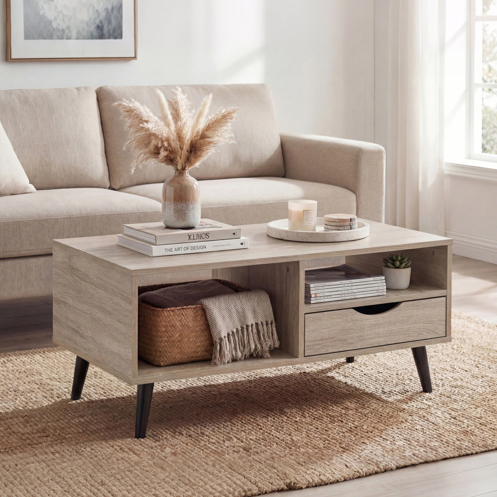 Coffee Table with Storage Rustic Rectangle Center Table-Natural - Gallery View 1 of 10