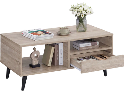 Costway Rustic Rectangle Coffee Table w/ Storage Drawer 14167652 New