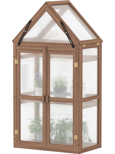 Costway Mini Wooden Cold Frame Greenhouse for Vegetables Flowers 07589621 New