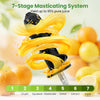 Cold press juicer machine showcasing the 7-stage masticating system for 95% juice yield, ideal for various fruits and.
