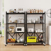 4-tier foldable storage shelf in black with lockable wheels, ideal for organizing kitchen items or tools.
