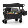 Collapsible wagon in black with removable canopy, spacious 80-liter capacity, and detachable storage bag for outdoor.