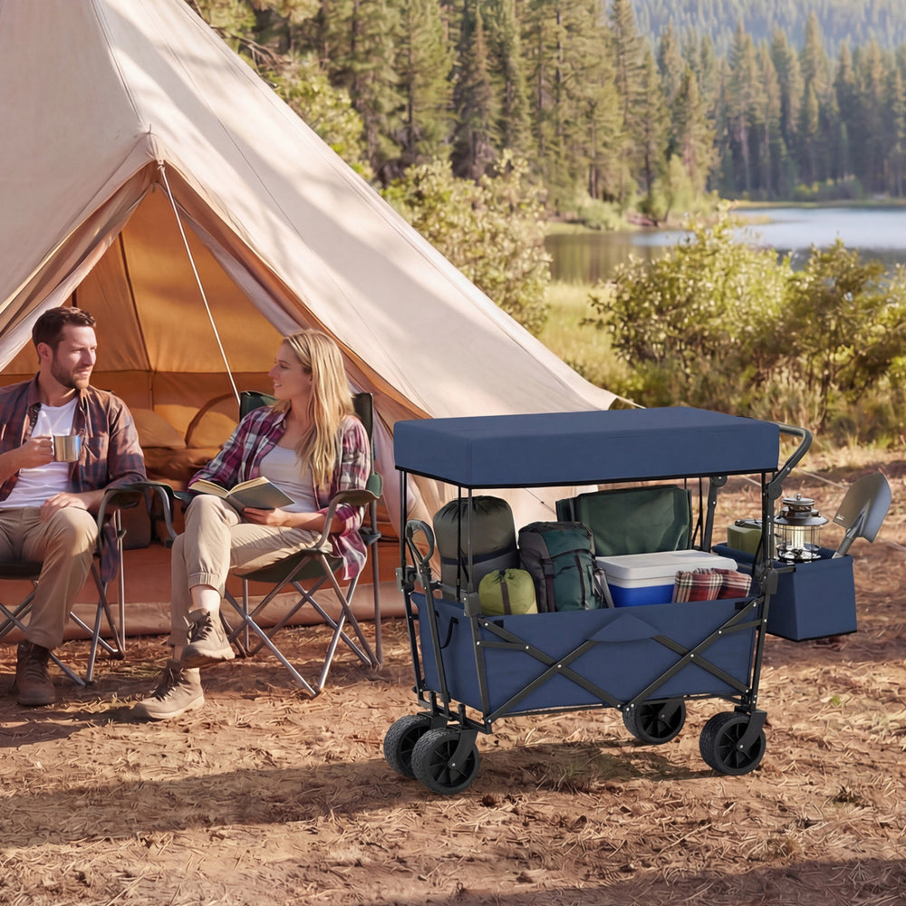 Collapsible Wagon with Removable Canopy and Detachable Storage Bag-Blue - Gallery View 1 of 10