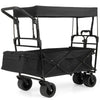 Collapsible wagon in black with removable canopy, adjustable handles, and all-terrain wheels for outdoor use.