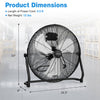 Heavy-duty metal floor fan with dimensions 23" height and 24.5" width, ideal for commercial use and ventilation.