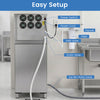 Freestanding commercial ice maker with easy setup, featuring power switch, inlet hose, and drain hose for efficient.
