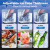 Adjustable ice cube thickness options shown for the Commercial Ice Maker, perfect for home, restaurant, or bar use.