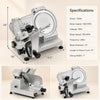Side view of the commercial meat slicer featuring a 10" carbon steel blade and non-slip feet for stable operation.