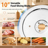 10" carbon steel blade commercial meat slicer with adjustable thickness for precise slicing of meat, cheese, and vegetables.