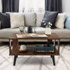 Compact retro mid-century coffee table in rustic brown with open shelf for storage, perfect for living rooms or.