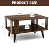 Compact retro mid-century coffee table in rustic brown with dimensions, open shelf, and sturdy construction for.
