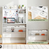 Compact office computer desk with hutch, featuring a pull-out keyboard tray and adjustable shelves for organized.