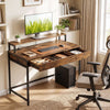 Compact Office Desk with Removable Monitor Shelf and Dual-use Drawer-Rustic Brown - Gallery View 1 of 10