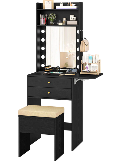 Costway Compact Vanity Desk Set 3-Color Lighted Mirror Power Outlets 75682319 New
