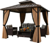 10' x 10' hardtop gazebo with a 4-piece patio conversation set, featuring all-weather cushions for outdoor relaxation.