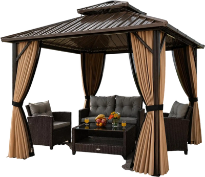 Costway 10' x 10' Hardtop Gazebo & 4-Piece Patio Conversation Set 22782830 New