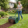 Compost Spreader 24 Inch Peat Moss Spreader Roller with Height-adjustable T-shape Handle-Green - Gallery View 1 of 10