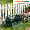 Compost spreader with height-adjustable T-handle and large metal mesh basket for easy filling and efficient spreading.