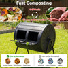Large 37.5-gallon black compost tumbler with dual chambers for efficient outdoor composting in 4-6 weeks.